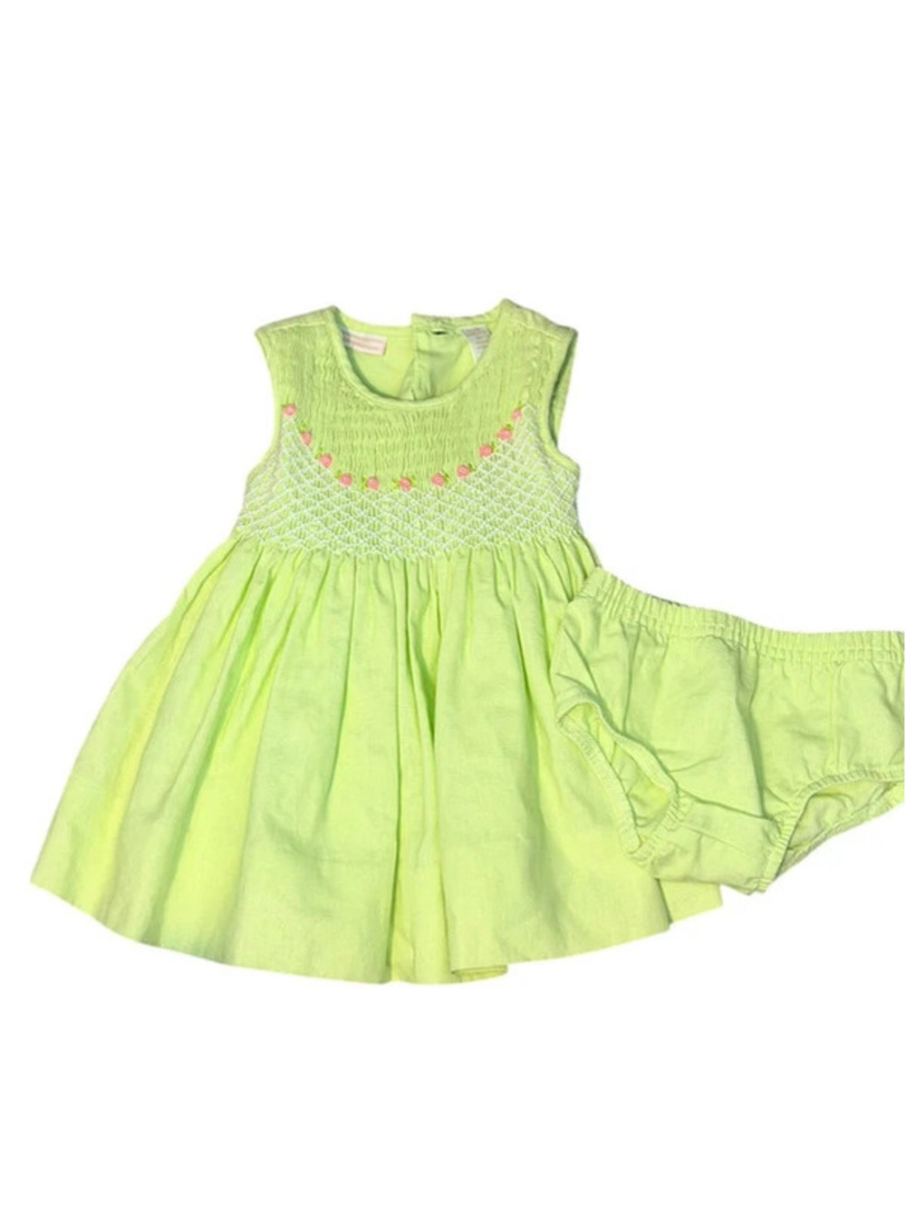 First Impressions 0-3M Smocked Lime Dress & Bloomers VGUC